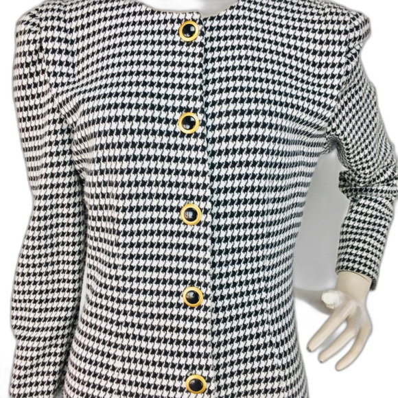 VTG All That Jazz Knit Color Block Houndstooth Puff Sleeve Sweater Dress Suit - Picture 4 of 8